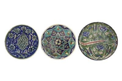 Lot 769 - SEVEN PALESTINIAN IZNIK-STYLE POTTERY DISHES