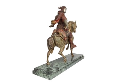 Lot 684 - A LARGE COLD-PAINTED BRONZE EQUESTRIAN FIGURE OF 'ARABE A CHEVAL' (ARAB RIDER ON HORSEBACK)