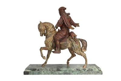 Lot 684 - A LARGE COLD-PAINTED BRONZE EQUESTRIAN FIGURE OF 'ARABE A CHEVAL' (ARAB RIDER ON HORSEBACK)