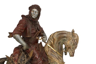 Lot 684 - A LARGE COLD-PAINTED BRONZE EQUESTRIAN FIGURE OF 'ARABE A CHEVAL' (ARAB RIDER ON HORSEBACK)