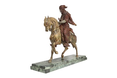 Lot 684 - A LARGE COLD-PAINTED BRONZE EQUESTRIAN FIGURE OF 'ARABE A CHEVAL' (ARAB RIDER ON HORSEBACK)