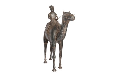 Lot 586 - AN INDIAN LOW-GRADE SILVER FIGURE OF A CAMEL AND ITS RIDER