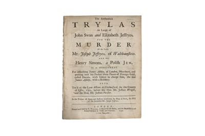 Lot 186 - [Swan].The Authentick Trylas [sic] at large of John Swan and Elizabeth Jeffryes. 1752