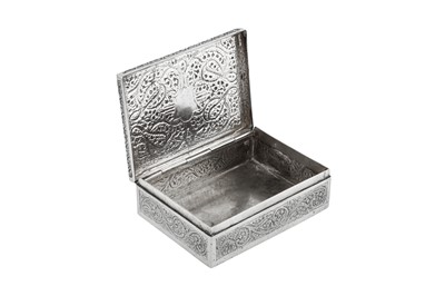 Lot 99 - A mid-20th century Anglo - Indian silver cigarette box, Kashmir circa 1940