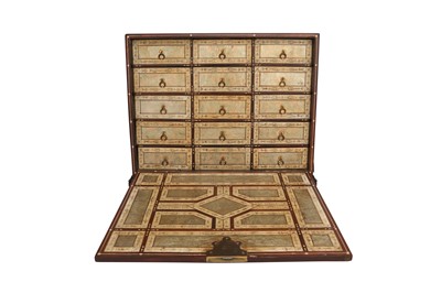 Lot 785 - AN ITALIAN GESSO AND RESIN-INLAID WOODEN WRITING CABINET