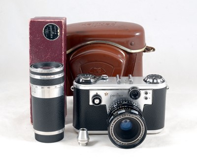 Lot 553 - Corfield Periflex Gold Star with 50mm & 100mm Lenses.