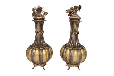 Lot 784 - A PAIR OF OTTOMAN-REVIVAL PARCEL-GILT SILVER BOTTLES MADE FOR THE WESTERN MARKET