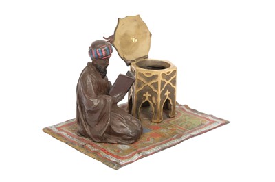 Lot 655 - A FRANZ BERGMAN COLD-PAINTED BRONZE INKWELL WITH A MUSLIM SCHOLAR READING