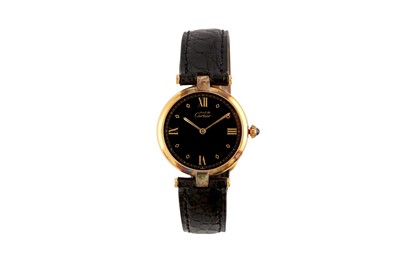 Lot 10 - A CARTIER LADIES' SILVER AND GOLD-PLATED QUARTZ WRISTWATCH