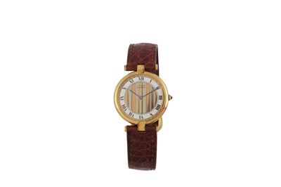 Lot 22 - A CARTIER UNISEX SILVER AND GOLD-PLATED QUARTZ WRISTWATCH WITH TRINITY DIAL