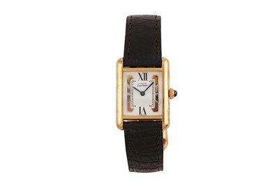 Lot 17 - A CARTIER UNISEX SILVER AND GOLD PLATED QUARTZ WRISTWATCH WITH TRINITY DIAL