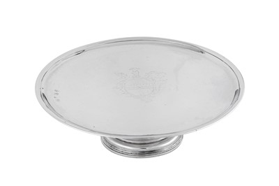 Lot 686 - A good Queen Anne Britannia standard silver footed salver or tazza, London 1705 by Anthony Nelme (free. 1680, d. 1722)