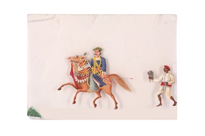 Lot 544 - TWO MICA PAINTINGS WITH RULERS ON HORSEBACK
