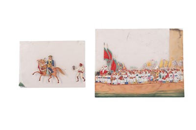Lot 544 - TWO MICA PAINTINGS WITH RULERS ON HORSEBACK