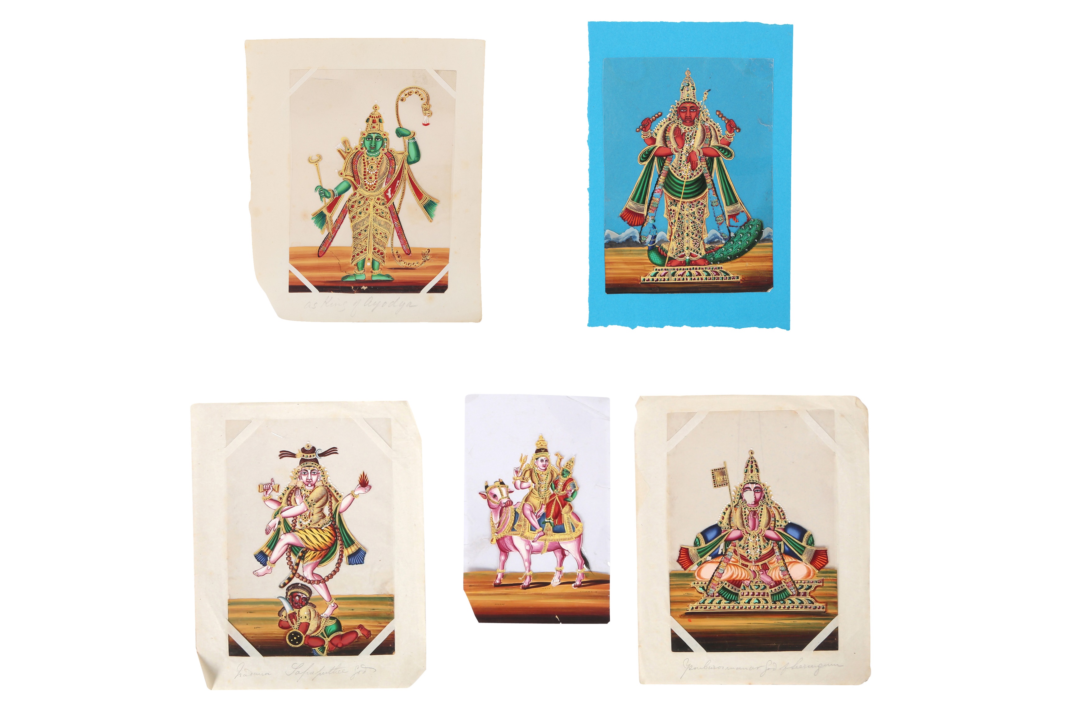 FIVE MICA PAINTINGS OF HINDU DEITIES INCLUDING SHIVA NATARAJA ...