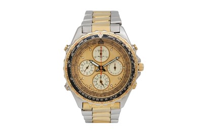 Lot 43 - A MEN'S SEIKO STAINLESS STEEL AND GOLD PLATED QUARTZ CHRONOGRAPH BRACELET WATCH WITH ALARM