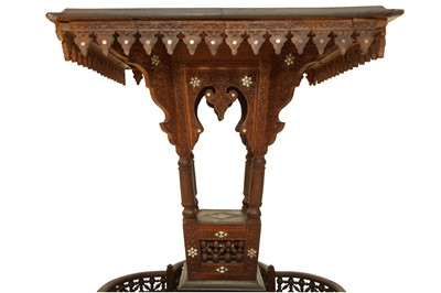 Lot 666 - λ A SYRIAN CARVED HARDWOOD MOTHER-OF-PEARL-INLAID HIGH TABLE