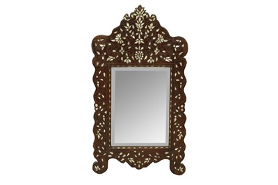 Lot 648 - λ A HARDWOOD METAL WIRE AND MOTHER-OF-PEARL-INLAID WALL MIRROR