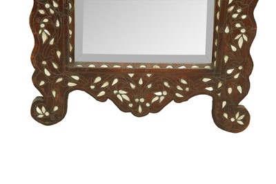Lot 648 - λ A HARDWOOD METAL WIRE AND MOTHER-OF-PEARL-INLAID WALL MIRROR