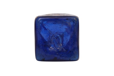 Lot 508 - A WHEEL-CUT AND GILT COBALT BLUE GLASS INKWELL
