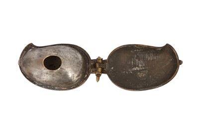 Lot 507 - A PORTABLE MANGO-SHAPED BRASS LIME PASTE CONTAINER