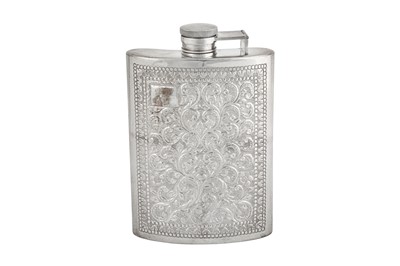 Lot 143 - A late 20th century modern Indian silver spirit or hip flask