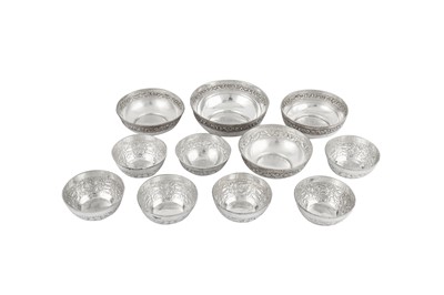 Lot 151 - A mixed group of eleven late 20th century modern Indian silver bowls