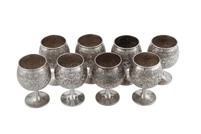 Lot 146 - A set of eight late 20th century modern Indian silver small goblets