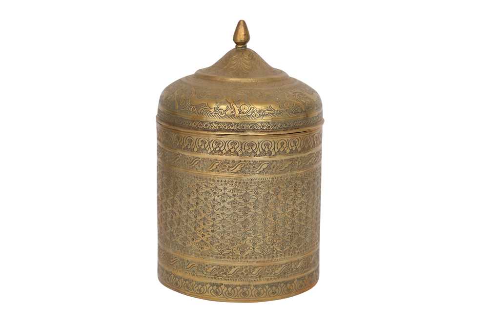 Lot 828 - A SOUTH EAST ASIAN ENGRAVED BRASS LIDDED BOX