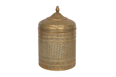 Lot 828 - A SOUTH EAST ASIAN ENGRAVED BRASS LIDDED BOX