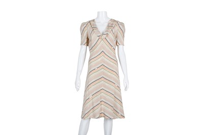 Lot 19 - Salvatore Ferragamo Cream Silk Stripe Tea Dress - Size 44