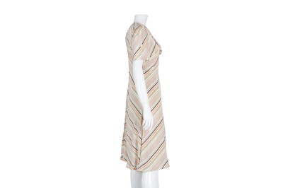 Lot 19 - Salvatore Ferragamo Cream Silk Stripe Tea Dress - Size 44