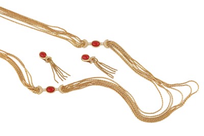 Lot 53 - A FAUX CORAL NECKLACE AND EARRING SUITE BY CHRISTIAN DIOR