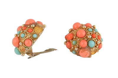 Lot 92 - A PAIR OF FAUX CORAL AND TURQUOISE EARRINGS BY GROSSÉ