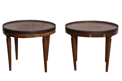 Lot 138 - A PAIR OF LOUIS XVI STYLE CIRCULAR SIDE TABLES