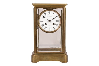 Lot 391 - AN A. H. RODANET FOUR GLASS MANTEL CLOCK, LATE 19TH TO EARLY 20TH CENTURY