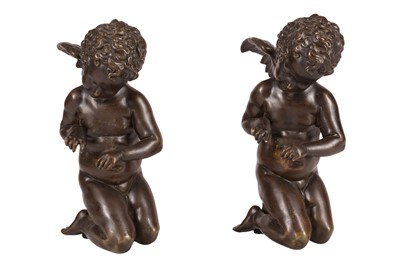 Lot 375 - PAIR OF BRONZE WINGED CHERUBS, LATE 19TH TO EARLY 20TH CENTURY