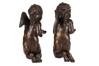 Lot 375 - PAIR OF BRONZE WINGED CHERUBS, LATE 19TH TO EARLY 20TH CENTURY