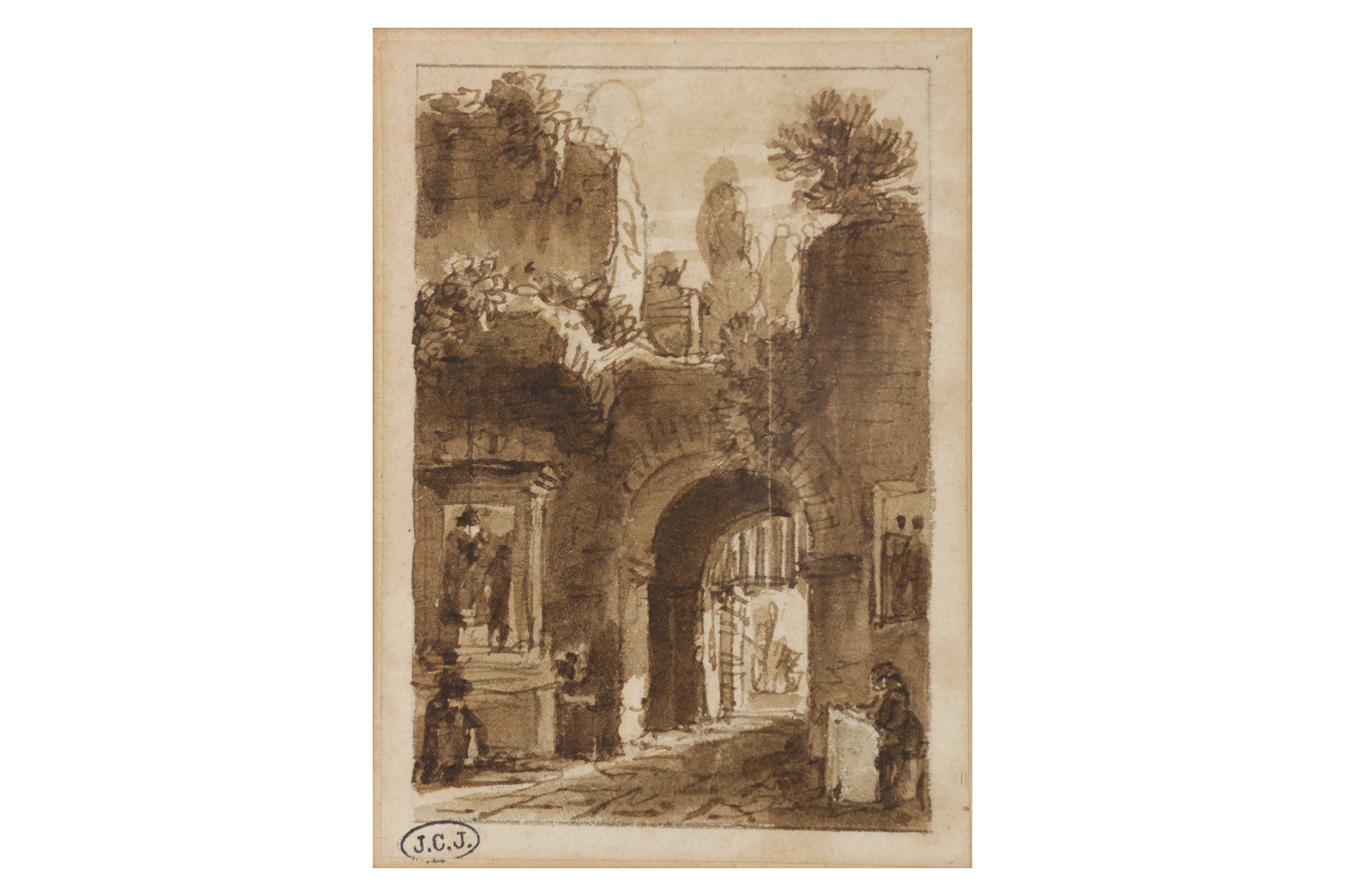 Tableau Ancien - Victor Jean Nicolle (1754-1826) - Personnages Dans Paysage Architecturé