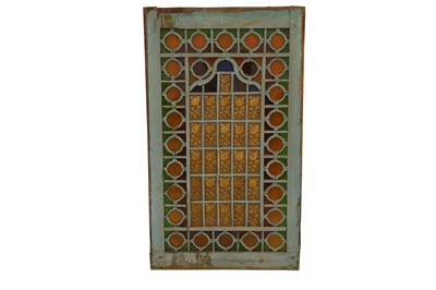 Lot 616 - A PAIR OF IRANIAN STAINED GLASS WINDOW SHUTTERS IN WOODEN FRAMES