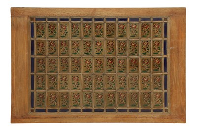 Lot 623 - AN IRANIAN STAINED GLASS WINDOW PANEL IN WOODEN FRAME
