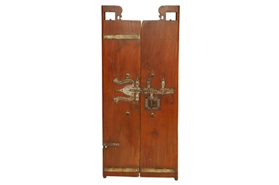 Lot 592 - A SET OF KERALAN JACKFRUIT WOOD DOOR PANELS WITH IRON FITTINGS