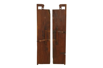 Lot 592 - A SET OF KERALAN JACKFRUIT WOOD DOOR PANELS WITH IRON FITTINGS