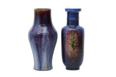 Lot 183 - A CHINESE FLAMBÉ-GLAZED VASE AND A ROULEAU VASE.