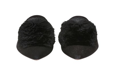 Lot 361 - Aquazzura Black Powder Puff Flat Mule - Size 38.5