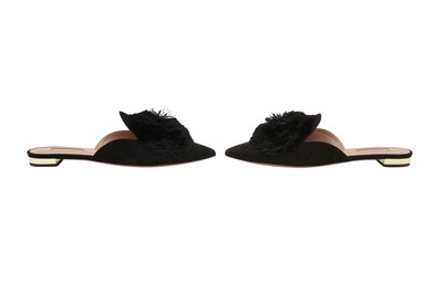 Lot 361 - Aquazzura Black Powder Puff Flat Mule - Size 38.5