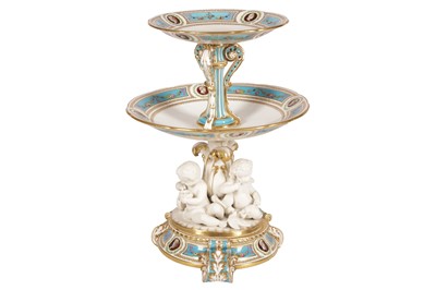Lot 204 - A 19TH CENTURY MINTON TWO TIERED CENTERPIECE, 1850-1870