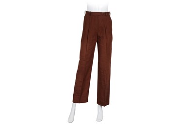 Lot 210 - Hermes Brown Linen Pleat Front Trouser - Size 36