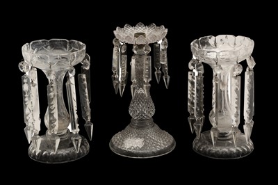 Lot 243 - A BACCARAT CLEAR GLASS LUSTRE AND A PAIR OF GLASS LUSTRES