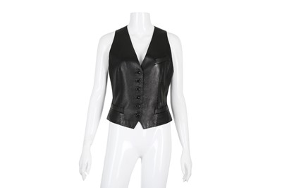 Lot 442 - Hermes Black Leather Waistcoat - Size 36
